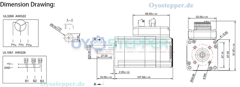 JMC NEMA 23 Integrierter AC-Servomotor, 100W, 36V, 0,29 Nm, 3,5A, 3-Phasen, 3000 U/min, 57 × 57 mm